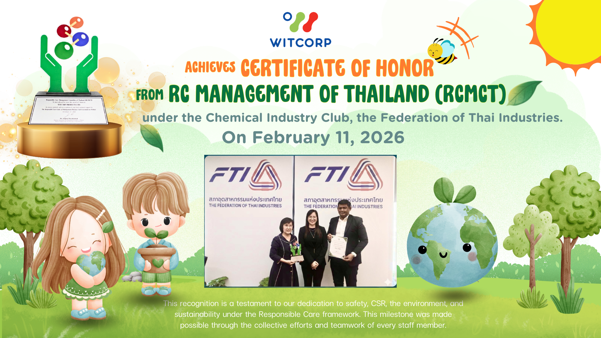 WITT Graphene โดย WITCORP รับรางวัล Responsible Care Recognition Award 2026 จากสภาอุตสาหกรรมแห่งประเทศไทย